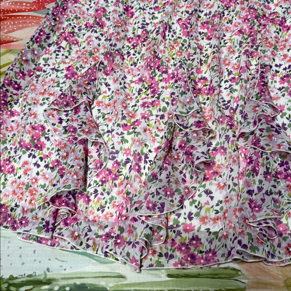 Elementz pink white chiffon Multicolor Floral A-Line Skirt with ruffles large - Picture 2 of 6